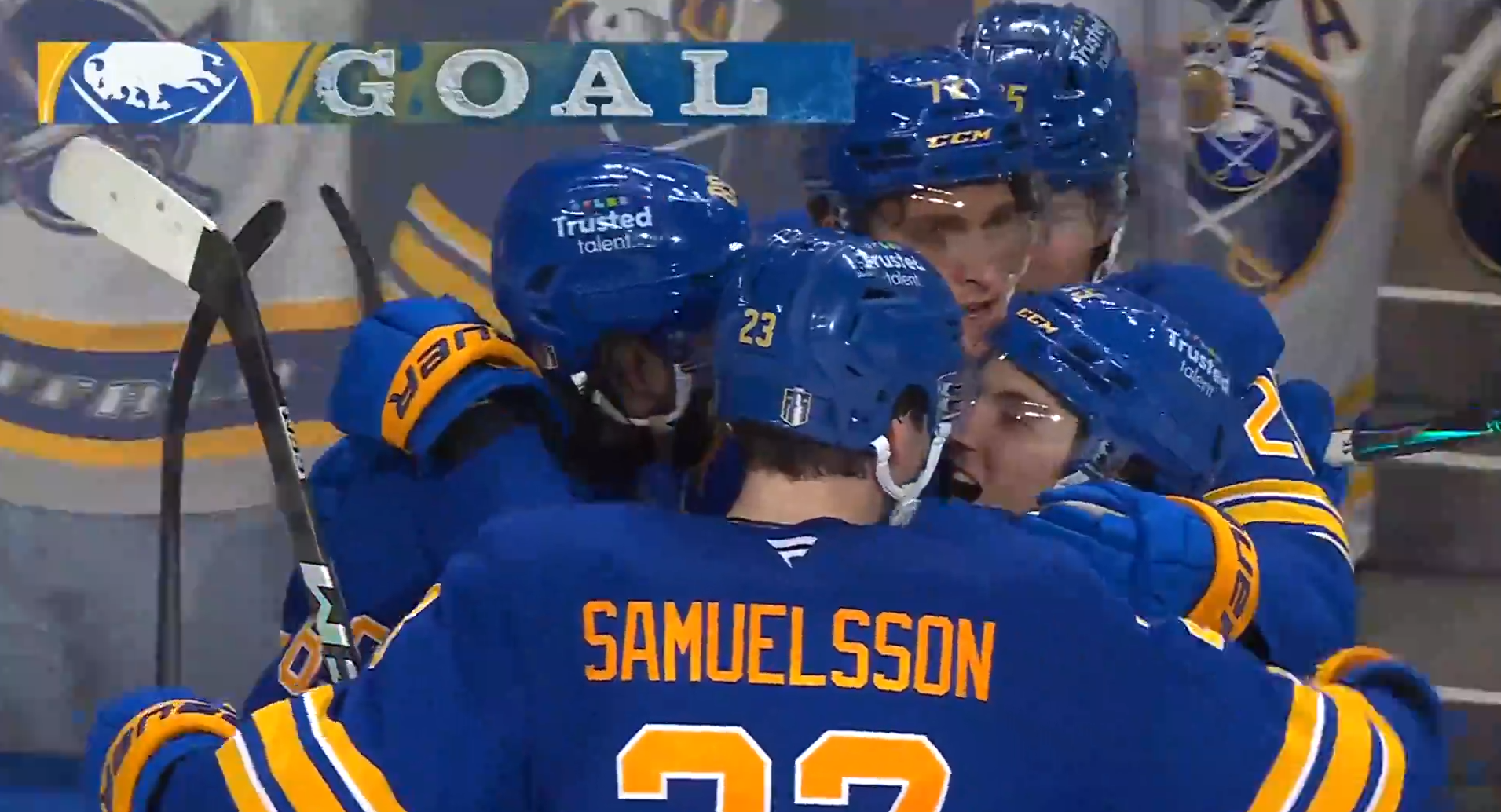 Sabres Bruins goal celebration game 1